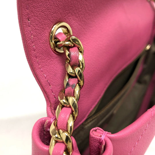 CHANEL Shoulder Bag AS0138 Calfskin pink CC COCO Mark Edge Chain Women Used Authentic
