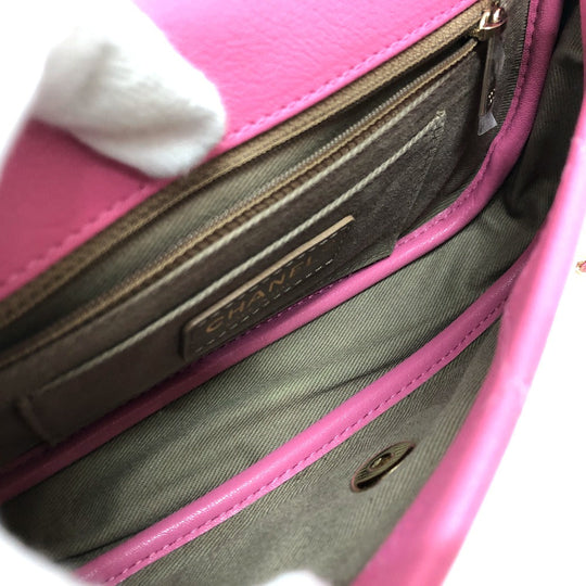 CHANEL Shoulder Bag AS0138 Calfskin pink CC COCO Mark Edge Chain Women Used Authentic