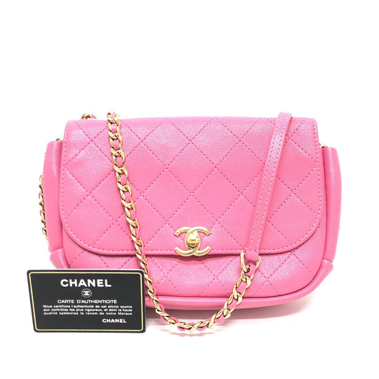 CHANEL Shoulder Bag AS0138 Calfskin pink CC COCO Mark Edge Chain Women Used Authentic