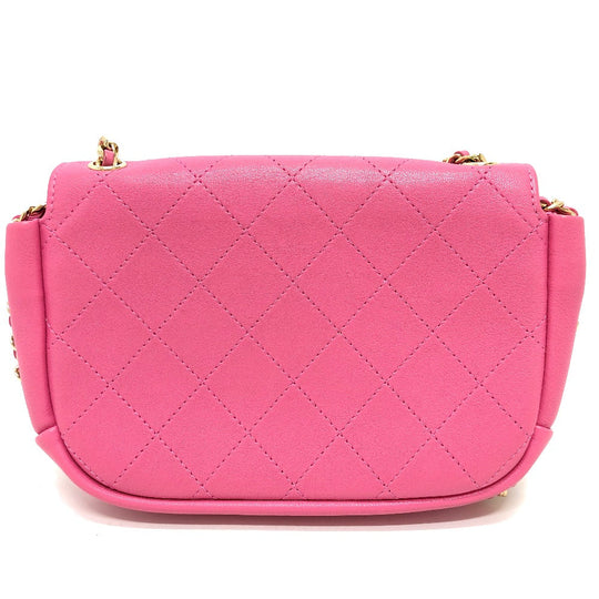 CHANEL Shoulder Bag AS0138 Calfskin pink CC COCO Mark Edge Chain Women Used Authentic
