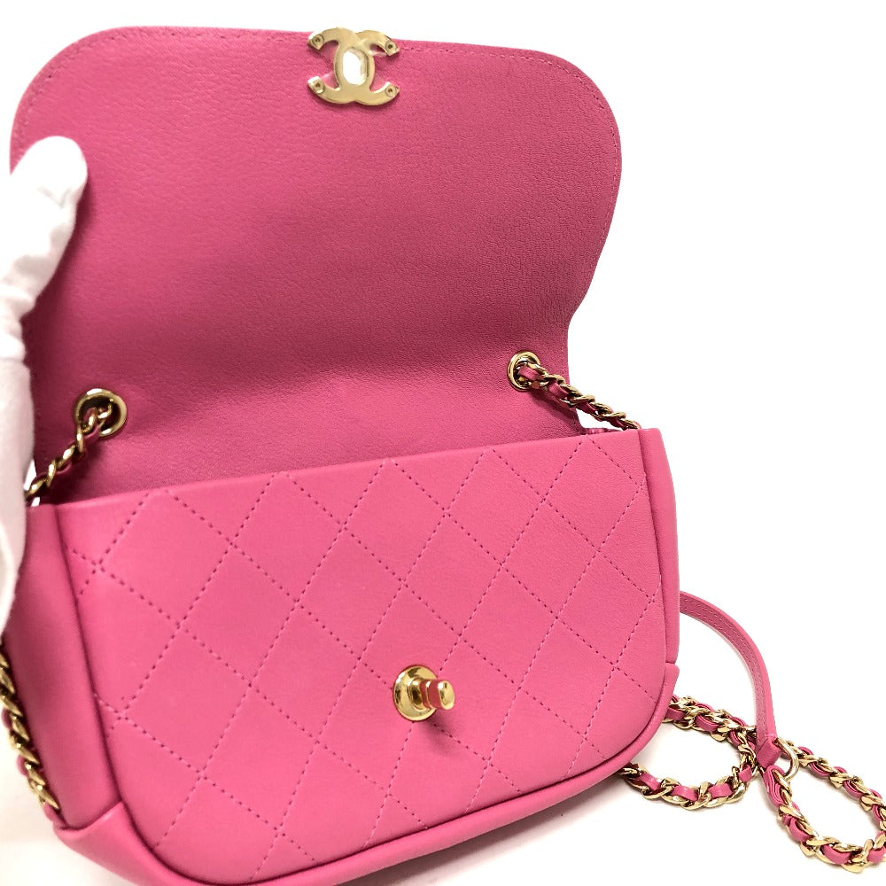 CHANEL Shoulder Bag AS0138 Calfskin pink CC COCO Mark Edge Chain Women Used Authentic