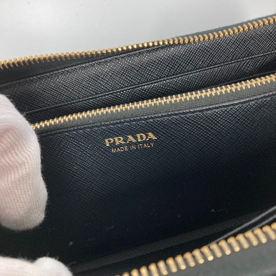PRADA Long Wallet Purse Safiano leather black logo Zip Around Women Used Authentic