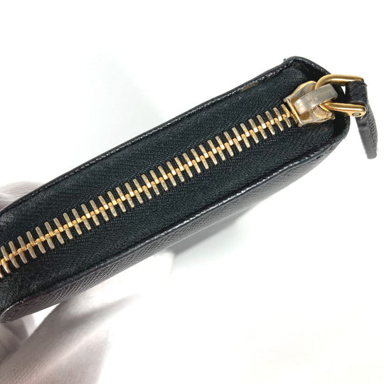 PRADA Long Wallet Purse Safiano leather black logo Zip Around Women Used Authentic