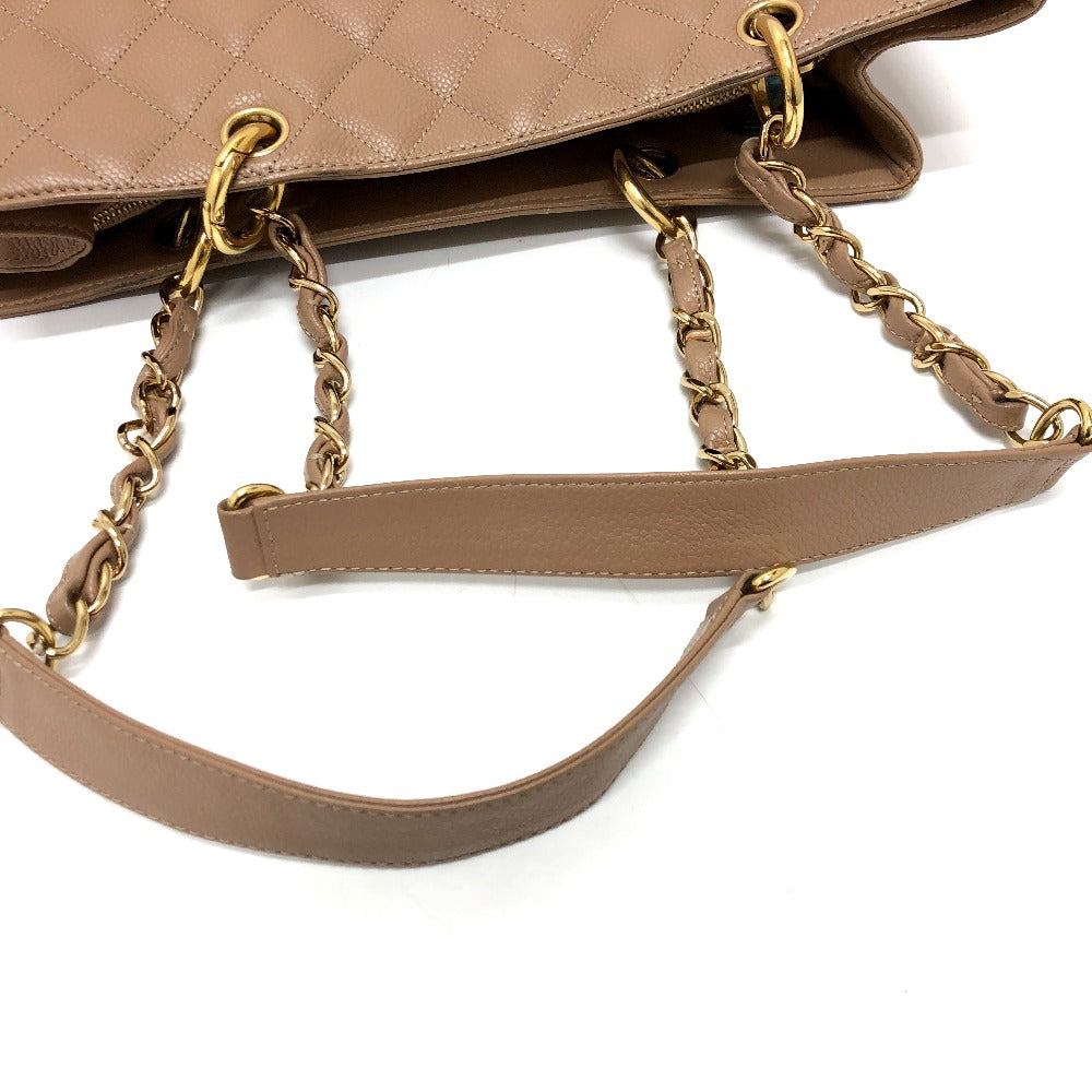 CHANEL Shoulder Bag Caviar skin beige Tote Bag Decacoco CC COCO Mark Matelasse Women Used Authentic