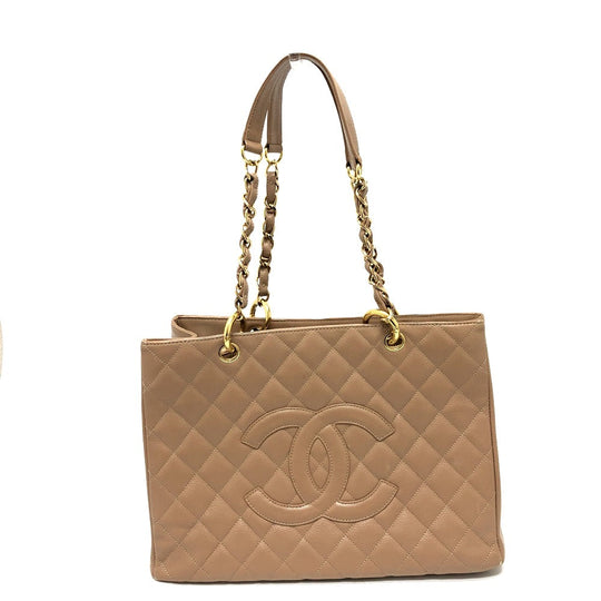 CHANEL Shoulder Bag Caviar skin beige Tote Bag Decacoco CC COCO Mark Matelasse Women Used Authentic