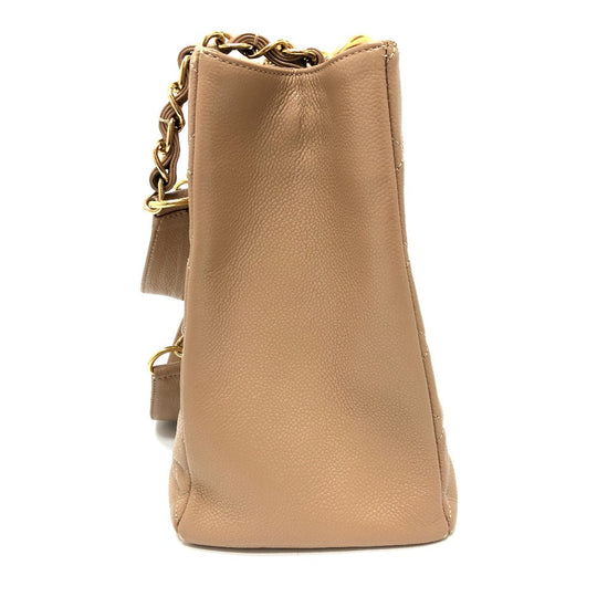 CHANEL Shoulder Bag Caviar skin beige Tote Bag Decacoco CC COCO Mark Matelasse Women Used Authentic
