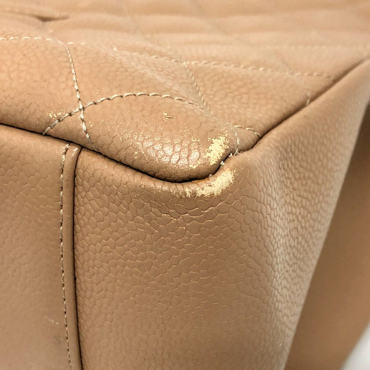 CHANEL Shoulder Bag Caviar skin beige Tote Bag Decacoco CC COCO Mark Matelasse Women Used Authentic