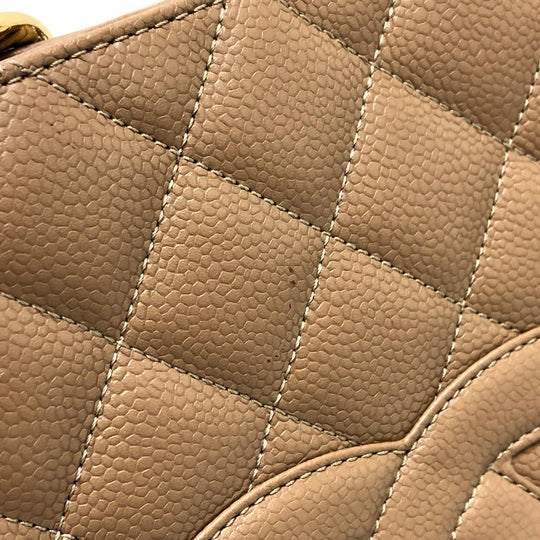 CHANEL Shoulder Bag Caviar skin beige Tote Bag Decacoco CC COCO Mark Matelasse Women Used Authentic