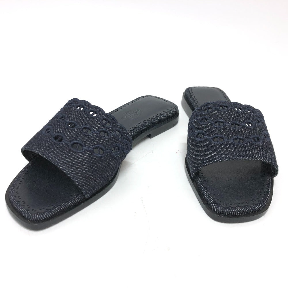 HERMES Sandals denim Navy Gael Chene Dunkle Women 35 Used Authentic