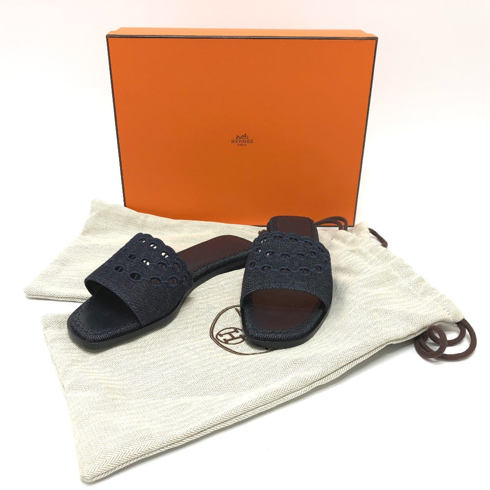 HERMES Sandals denim Navy Gael Chene Dunkle Women 35 Used Authentic