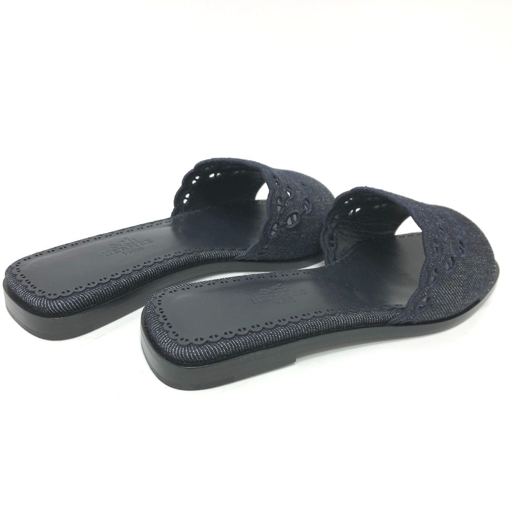 HERMES Sandals denim Navy Gael Chene Dunkle Women 35 Used Authentic