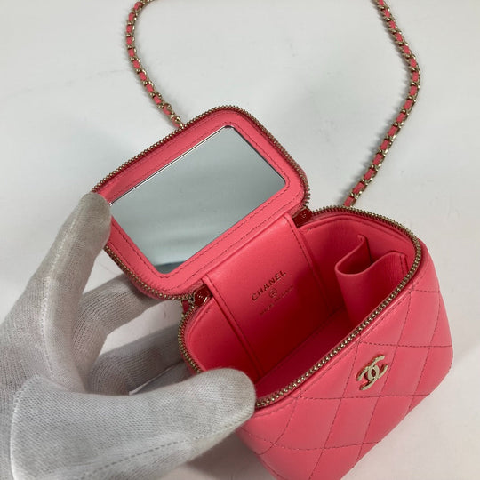 CHANEL Shoulder Bag AP1340 lambskin pink Timeless classic line small vanity bag Women Used Authentic