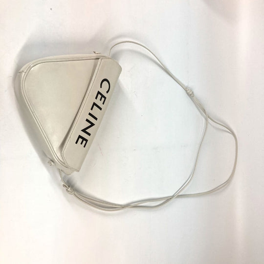CELINE Shoulder Bag leather white Triangle logo triangle Women Used Authentic