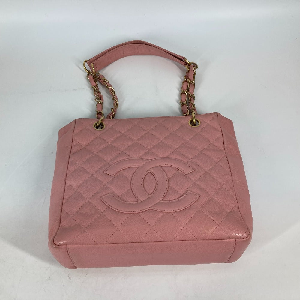 CHANEL Shoulder Bag A50994  Caviar skin pink Tote Bag Chain Matelasse PST Tote Women Used Authentic