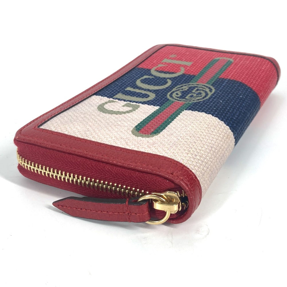 GUCCI Long Wallet Purse 524790 Canvas / leather Red Long wallet logo stripe Women Used Authentic