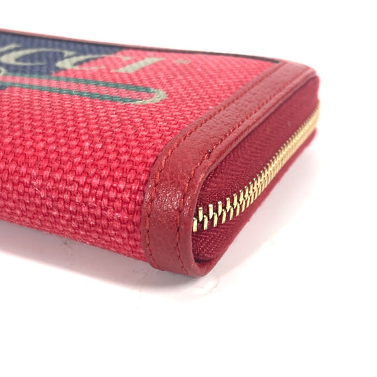 GUCCI Long Wallet Purse 524790 Canvas / leather Red Long wallet logo stripe Women Used Authentic