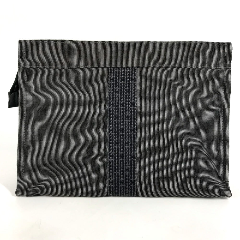 HERMES Pouch canvas gray Her Line Pouch MM unisex(Unisex) Used Authentic
