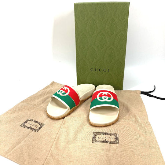 GUCCI Sandals 655265 rubber beige Sherry line GG mens 6 Used Authentic