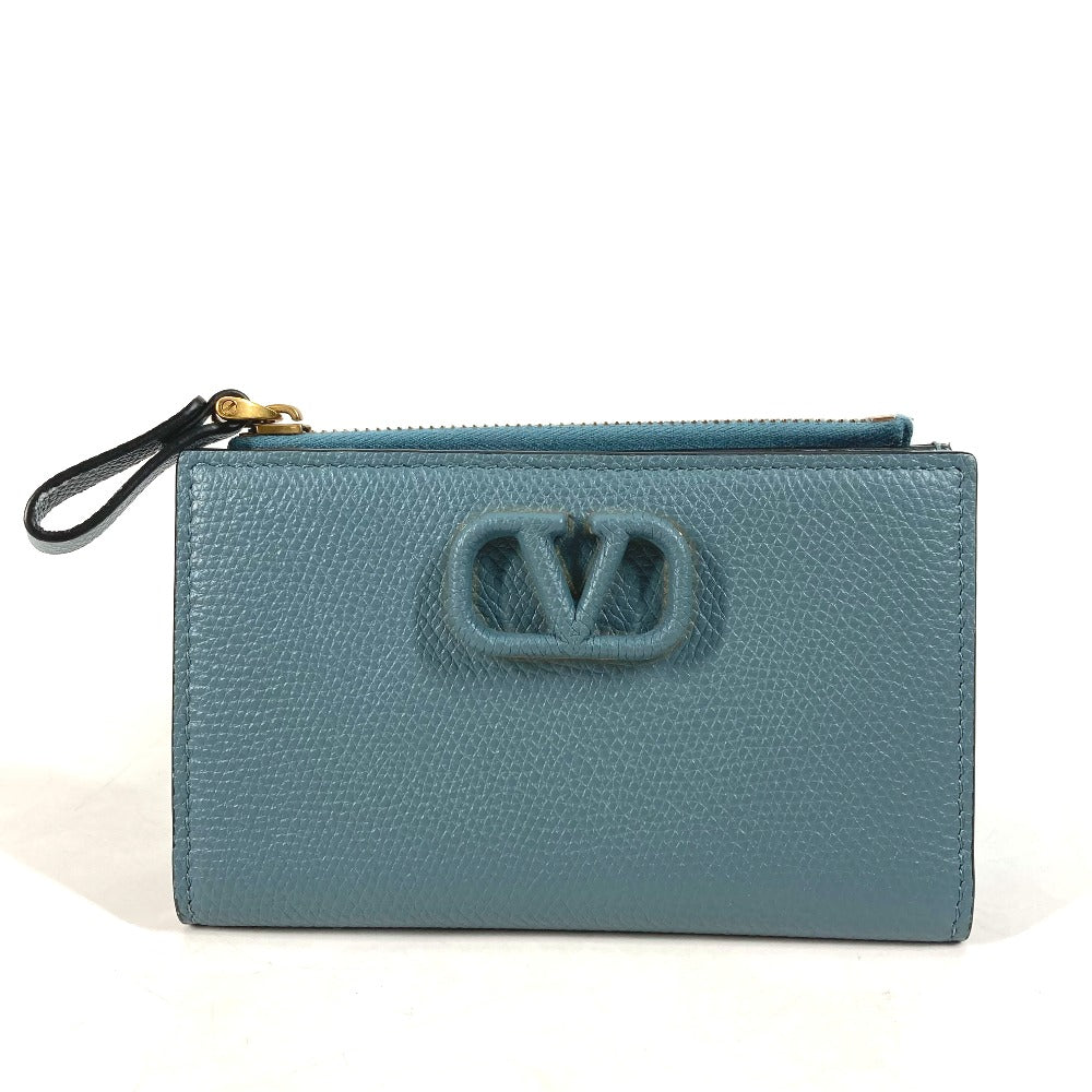 VALENTINO Folded wallet TW2P0T46RQR leather blue V logo mens Used Authentic