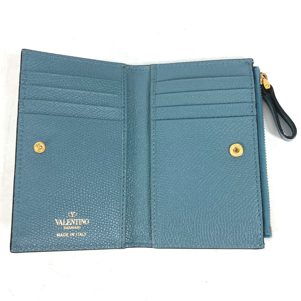 VALENTINO Folded wallet TW2P0T46RQR leather blue V logo mens Used Authentic