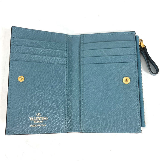 VALENTINO Folded wallet TW2P0T46RQR leather blue V logo mens Used Authentic
