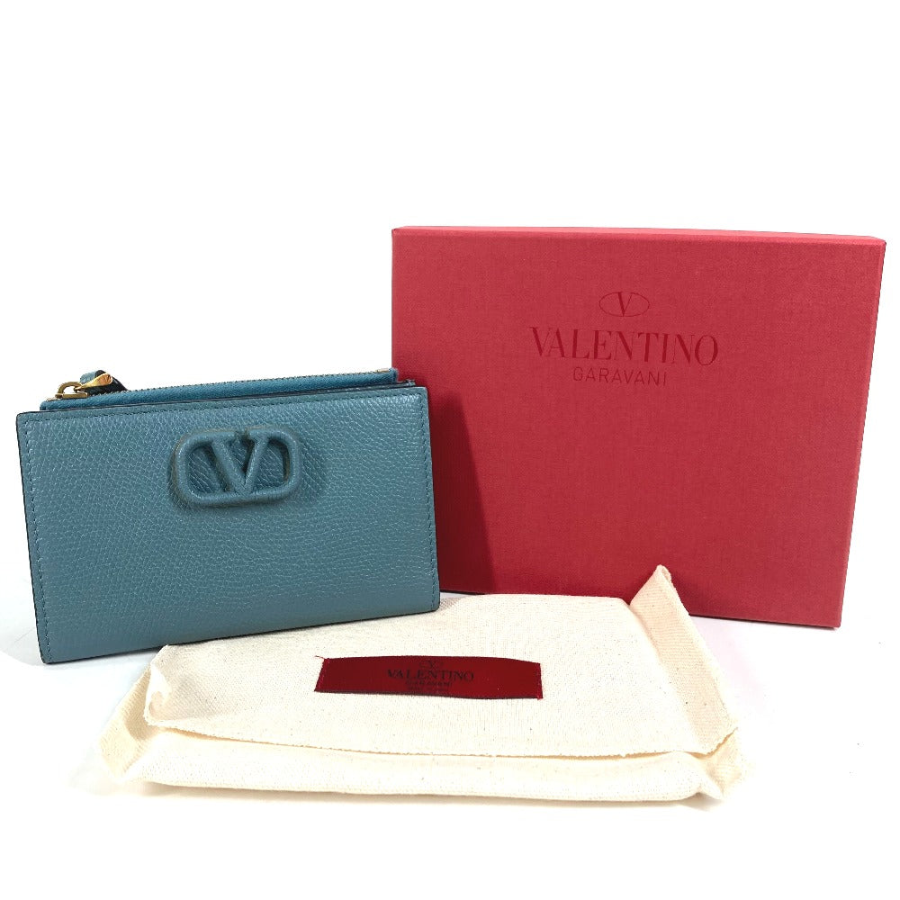 VALENTINO Folded wallet TW2P0T46RQR leather blue V logo mens Used Authentic