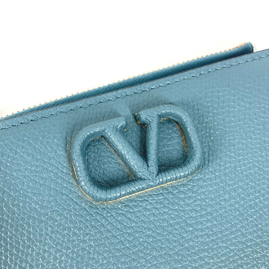 VALENTINO Folded wallet TW2P0T46RQR leather blue V logo mens Used Authentic