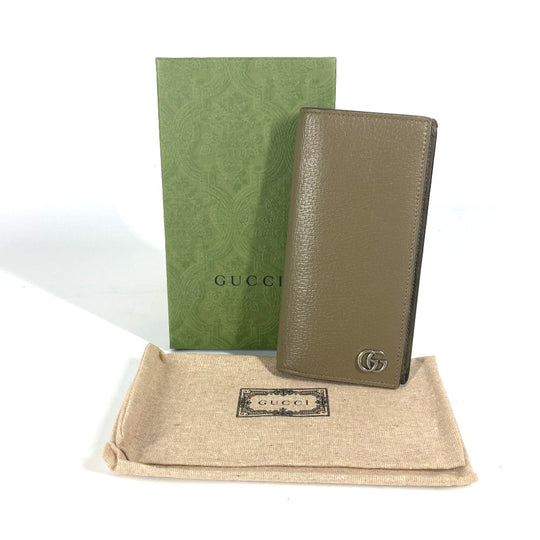 GUCCI Long Wallet Purse 428740 leather khaki Long wallet Double G GG Marmont mens Used Authentic