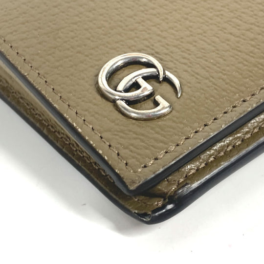 GUCCI Long Wallet Purse 428740 leather khaki Long wallet Double G GG Marmont mens Used Authentic