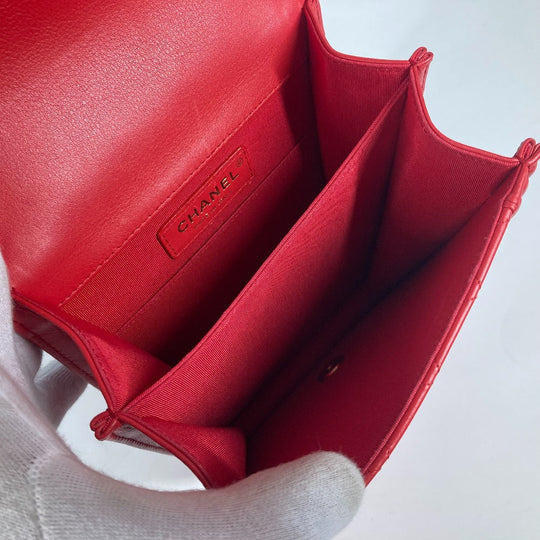 CHANEL Shoulder Bag leather Red CC COCO Mark Quilting Matelasse Vertical Boy Chanel Women Used Authentic