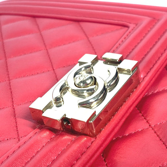 CHANEL Shoulder Bag leather Red CC COCO Mark Quilting Matelasse Vertical Boy Chanel Women Used Authentic