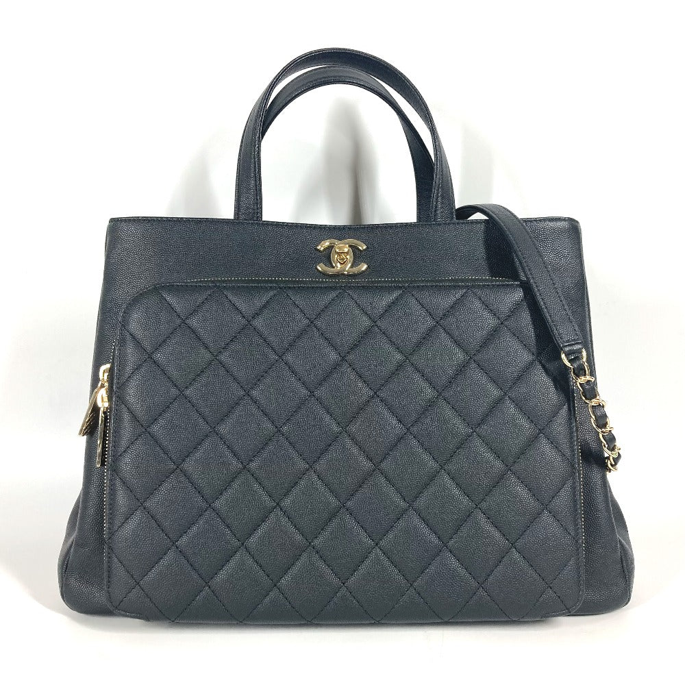 CHANEL Shoulder Bag A93795 Caviar skin black CC COCO Mark Affinity Matelasse Quilting Women Used Authentic
