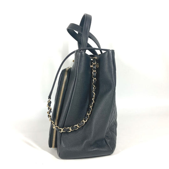 CHANEL Shoulder Bag A93795 Caviar skin black CC COCO Mark Affinity Matelasse Quilting Women Used Authentic