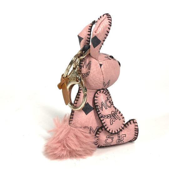 MCM key ring leather pink Vicetos Rabbit fur Women Used Authentic