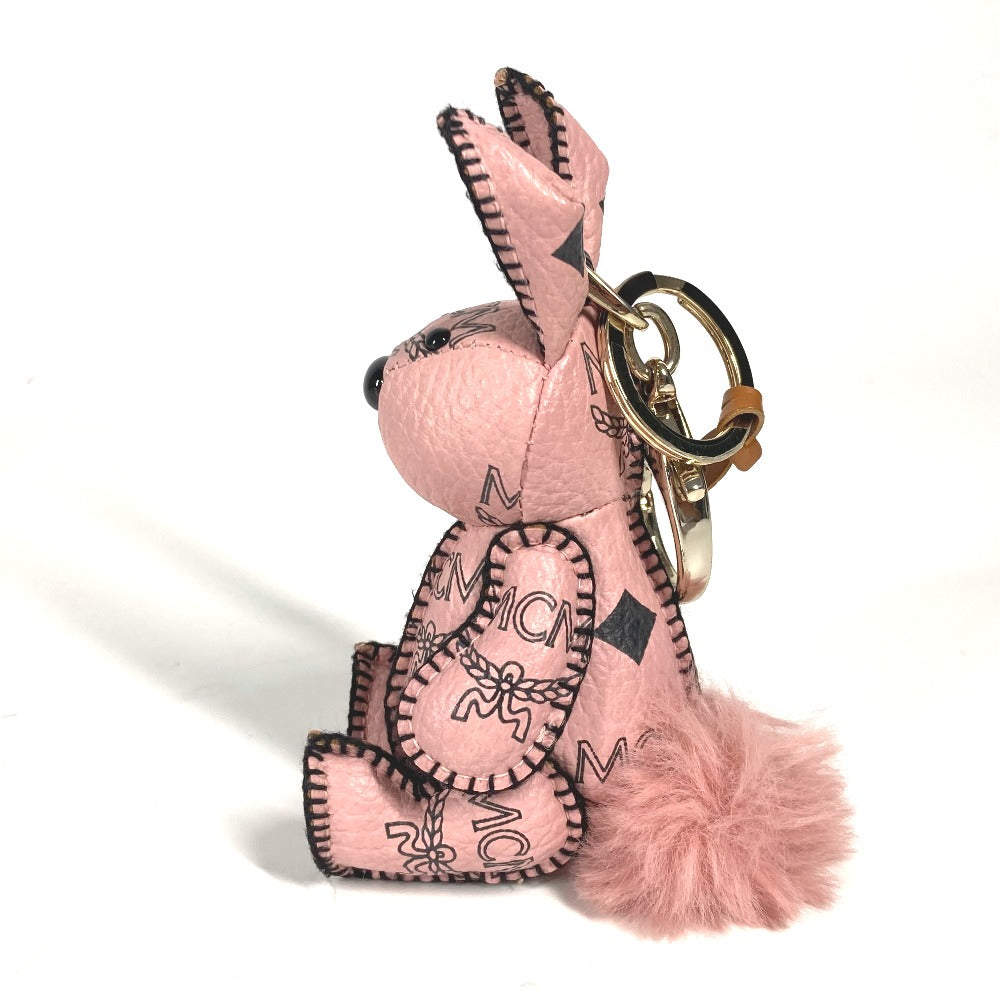 MCM key ring leather pink Vicetos Rabbit fur Women Used Authentic