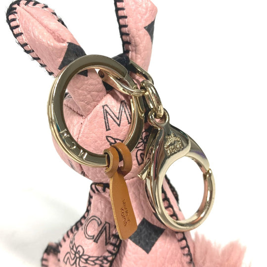MCM key ring leather pink Vicetos Rabbit fur Women Used Authentic