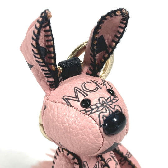 MCM key ring leather pink Vicetos Rabbit fur Women Used Authentic