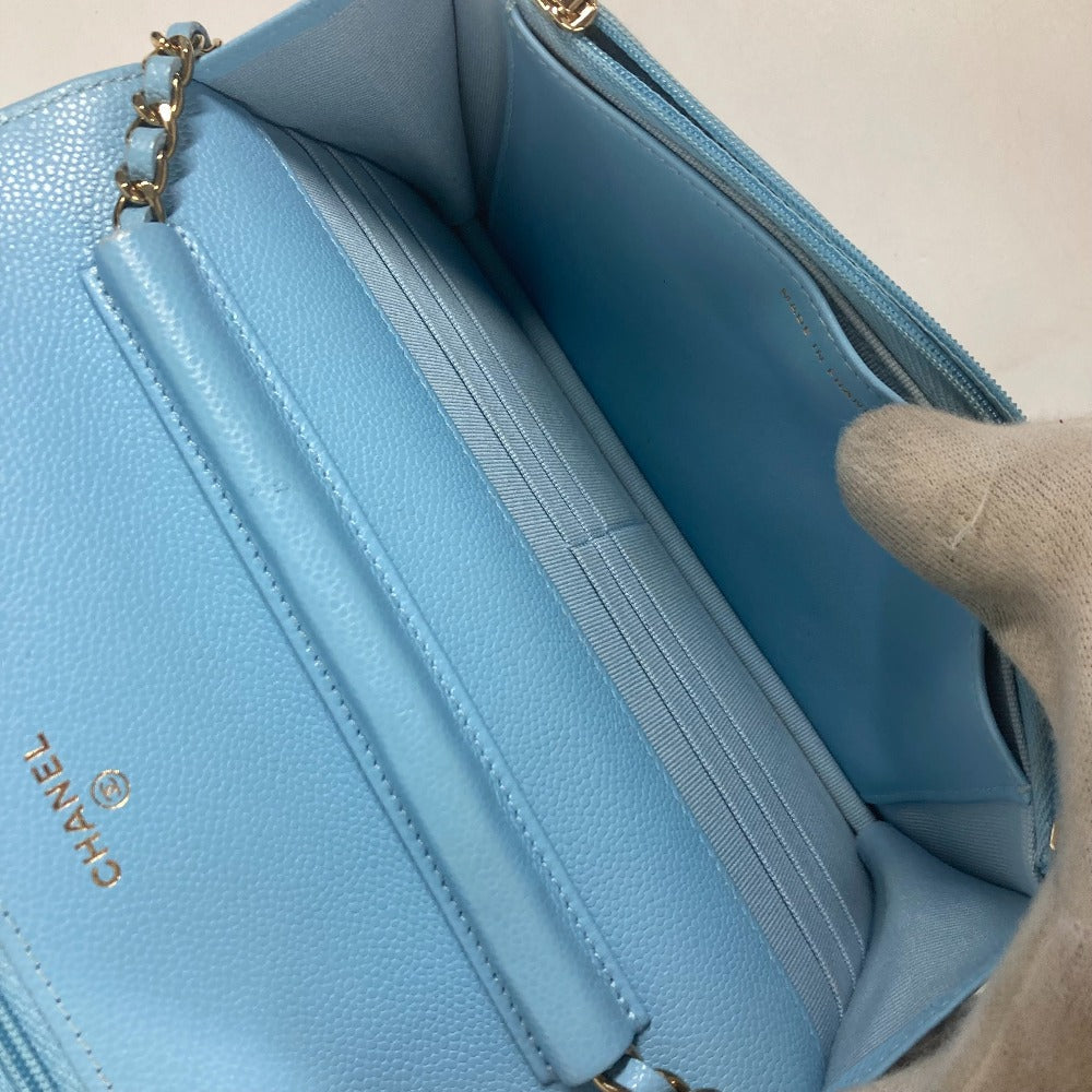 CHANEL Shoulder Bag AP0250 Caviar skin Light blue CCCOCO Mark Matelasse Timeless Classic Women Used Authentic