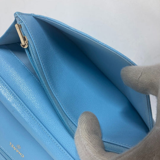 CHANEL Shoulder Bag AP0250 Caviar skin Light blue CCCOCO Mark Matelasse Timeless Classic Women Used Authentic