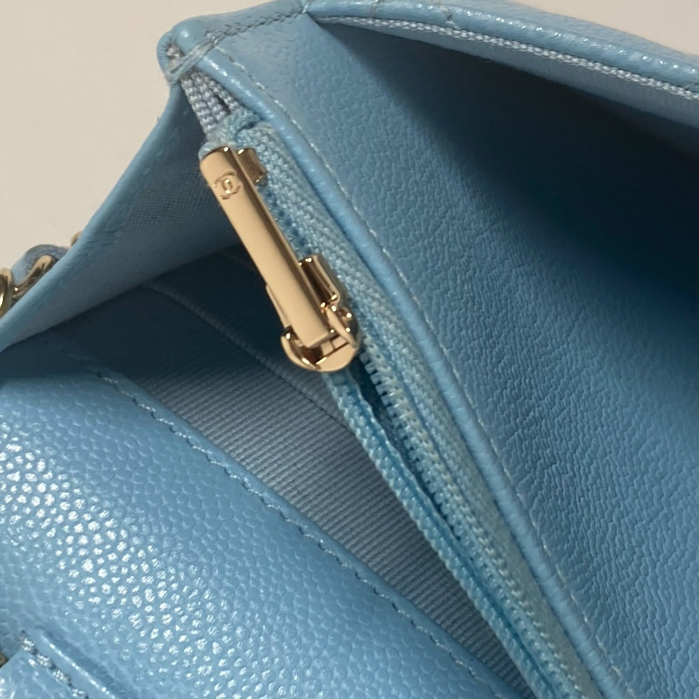 CHANEL Shoulder Bag AP0250 Caviar skin Light blue CCCOCO Mark Matelasse Timeless Classic Women Used Authentic