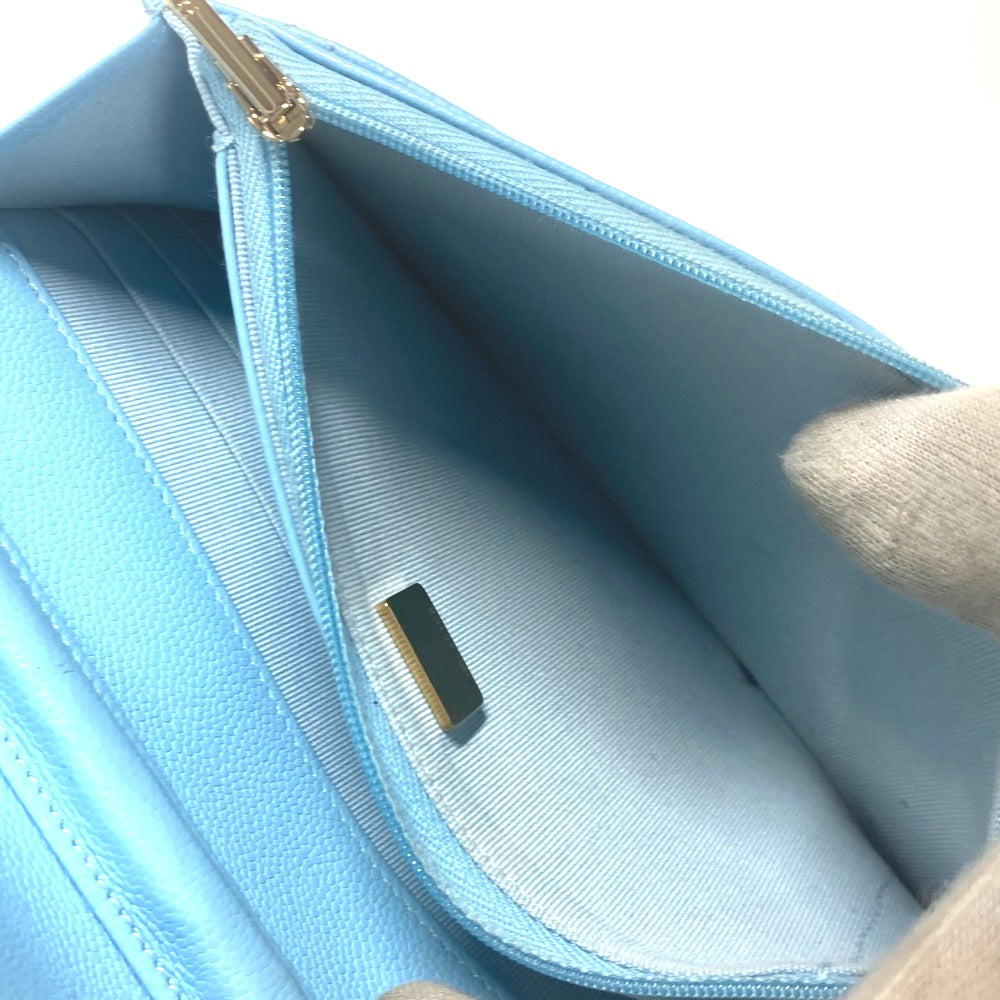 CHANEL Shoulder Bag AP0250 Caviar skin Light blue CCCOCO Mark Matelasse Timeless Classic Women Used Authentic