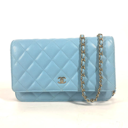 CHANEL Shoulder Bag AP0250 Caviar skin Light blue CCCOCO Mark Matelasse Timeless Classic Women Used Authentic