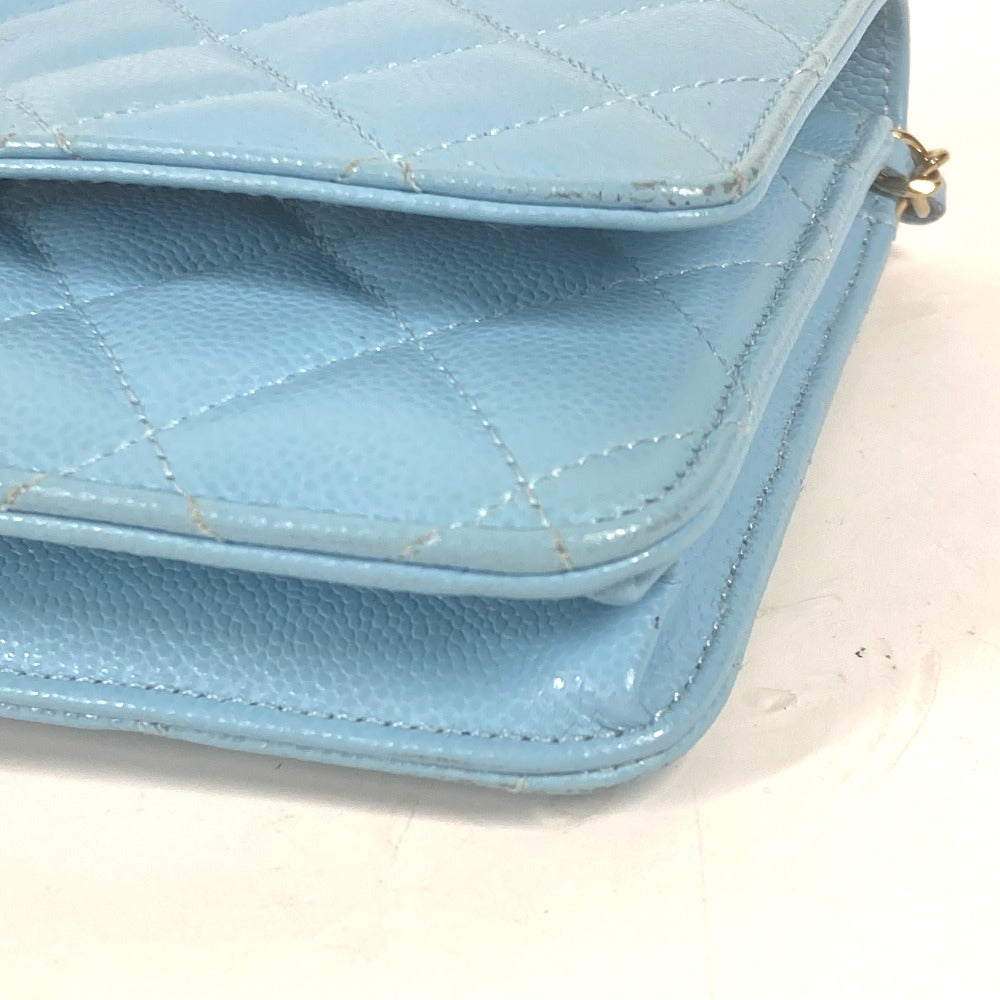 CHANEL Shoulder Bag AP0250 Caviar skin Light blue CCCOCO Mark Matelasse Timeless Classic Women Used Authentic