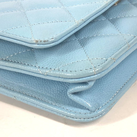 CHANEL Shoulder Bag AP0250 Caviar skin Light blue CCCOCO Mark Matelasse Timeless Classic Women Used Authentic