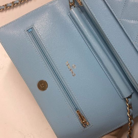 CHANEL Shoulder Bag AP0250 Caviar skin Light blue CCCOCO Mark Matelasse Timeless Classic Women Used Authentic
