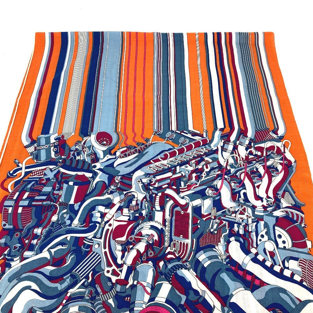 HERMES Scarf Cashmere, Silk Orange fringe shawl stole Rectangle Women(Unisex) Used Authentic