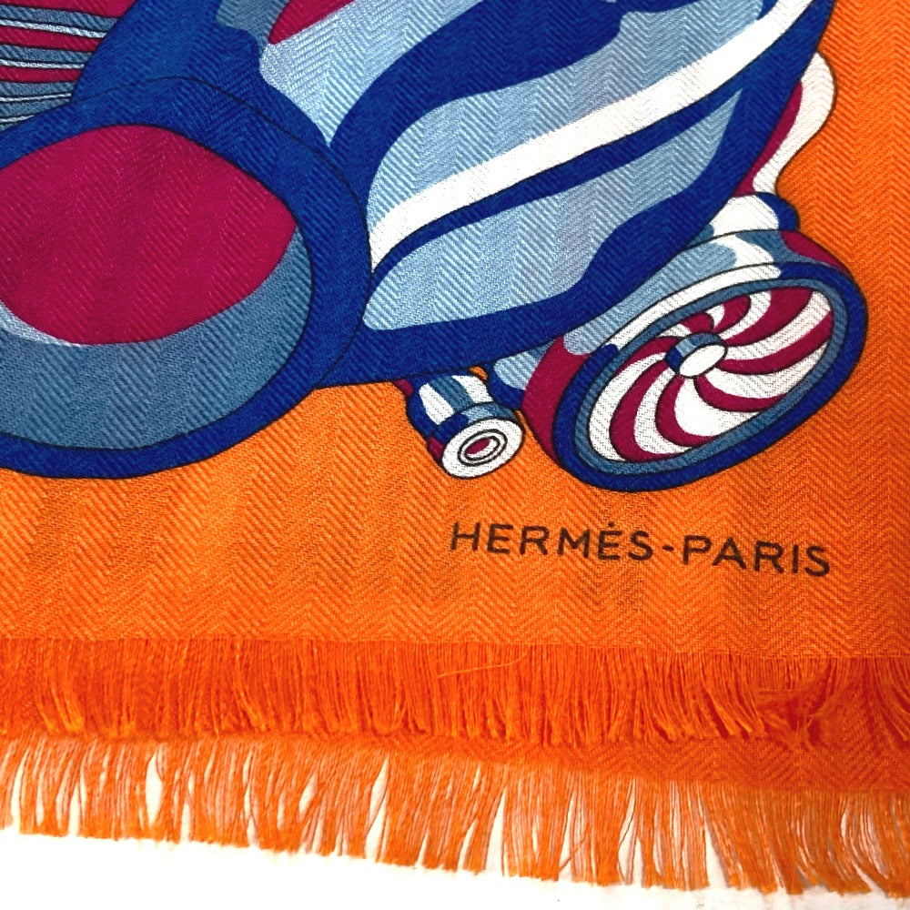 HERMES Scarf Cashmere, Silk Orange fringe shawl stole Rectangle Women(Unisex) Used Authentic