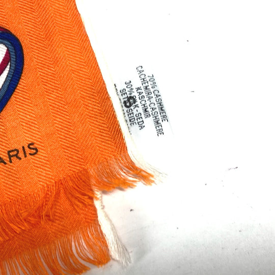 HERMES Scarf Cashmere, Silk Orange fringe shawl stole Rectangle Women(Unisex) Used Authentic