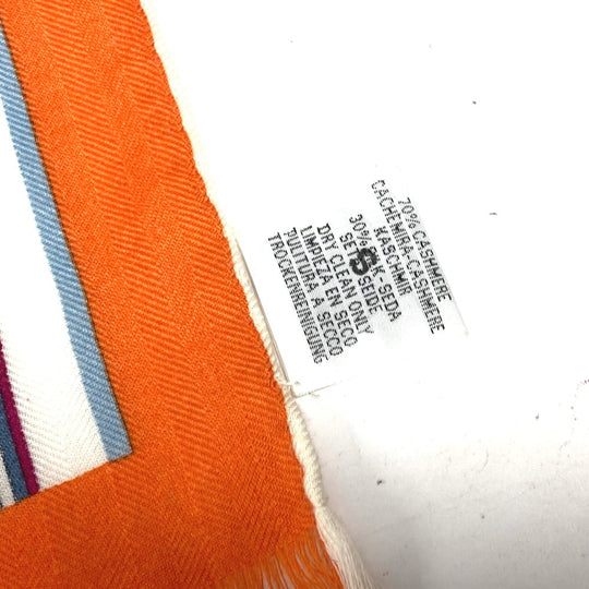 HERMES Scarf Cashmere, Silk Orange fringe shawl stole Rectangle Women(Unisex) Used Authentic
