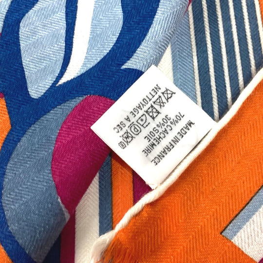 HERMES Scarf Cashmere, Silk Orange fringe shawl stole Rectangle Women(Unisex) Used Authentic